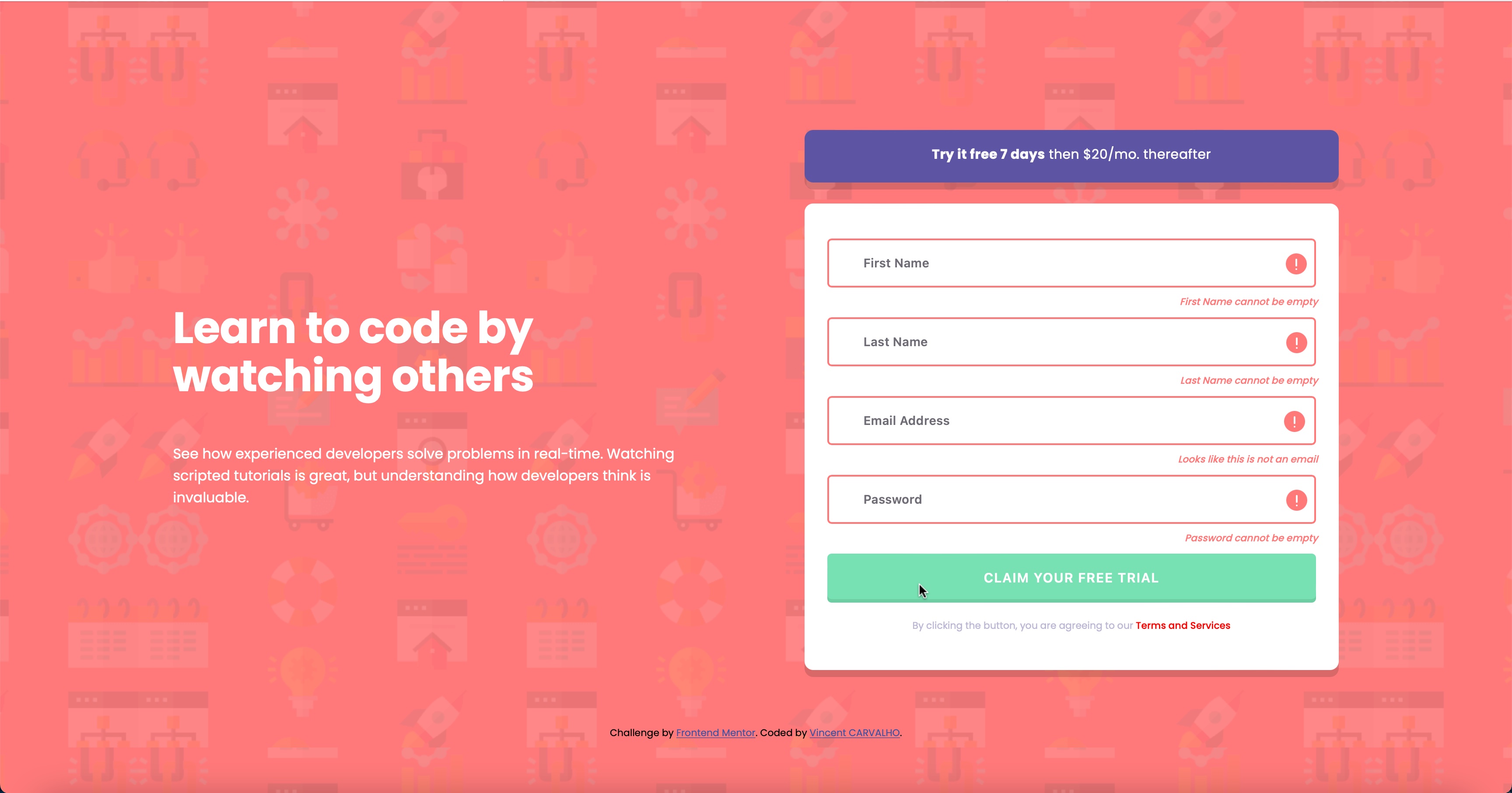 Intro component with sign up form